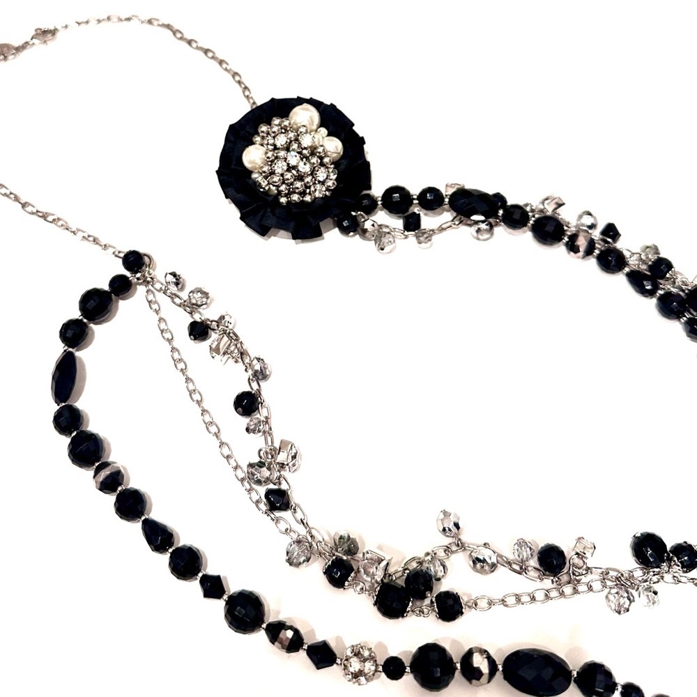 WHITE HOUSE BLACK MARKET Black Bead Pearl & Crystal Necklace w Removable Broach - Picture 8 of 12